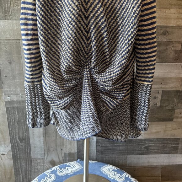 BCBGMaxAzria tan navy stripes open cardigan XSmall western coastal cowgirl fall - Picture 5 of 10